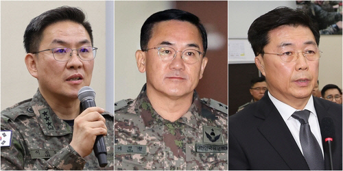 이진우(왼쪽부터) 전 육군 수도방위사령관, 여인형 전 국군 방첩사령관, 홍장원 전 국가정보원 1차장.<연합뉴스>